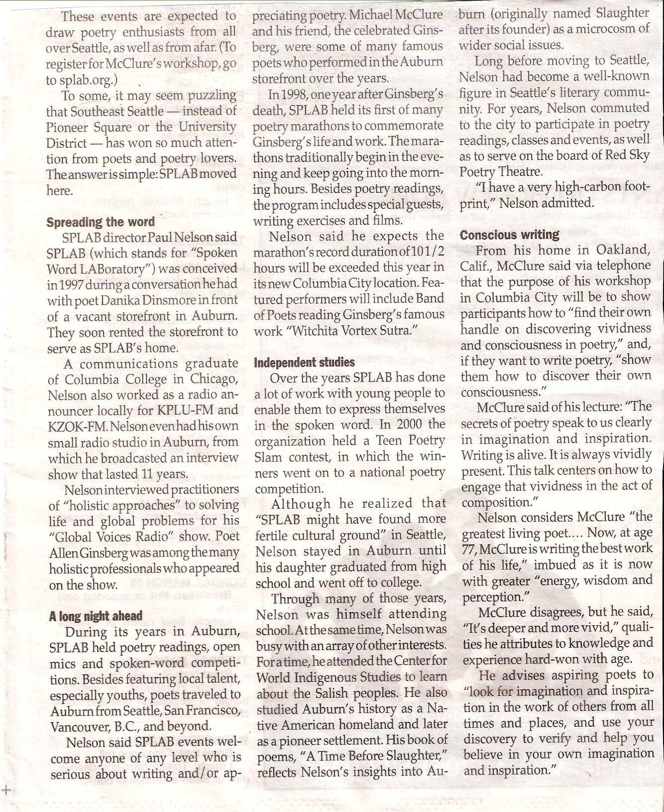 McClure news article continued, March 3, 2010 South Seattle Beacon