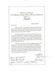 Letter From Write In The Woods Conference page 1