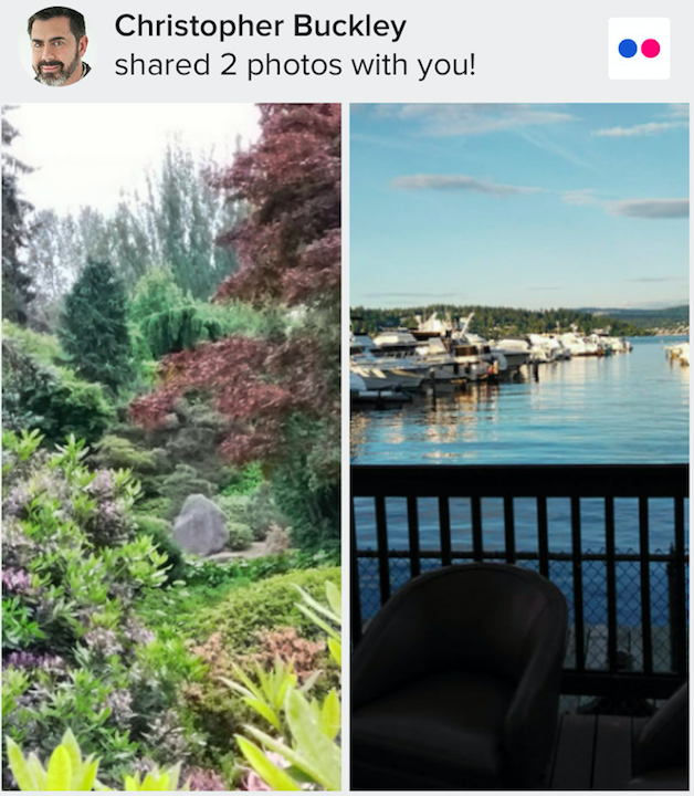Christopher Buckley Shared 2 photos with you - a view of a sloping landscape with lush vegetation and a view of a bay with boats