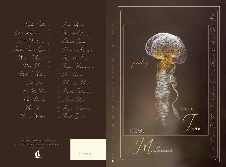 Cover of the bilingual poetry anthology Make it True meets Medusario