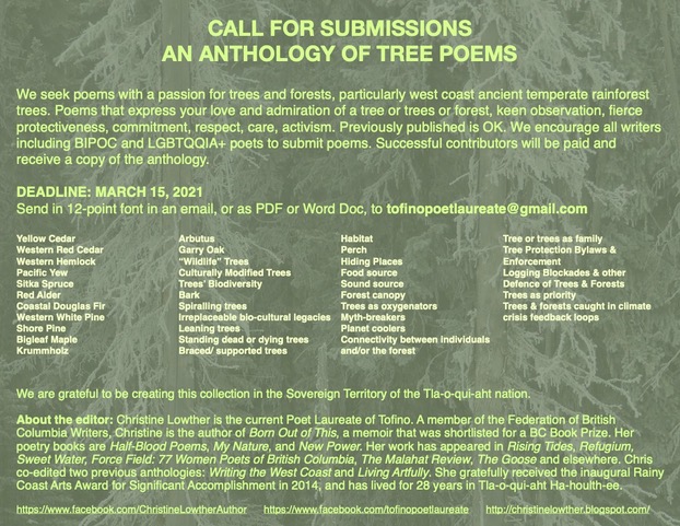 Christine Lowether Adult Call for Submissions Tree Poems
