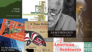 Collage of Books featured at Cascadia Poetics LAB