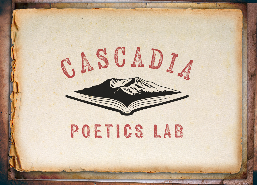 Cascadia Poetics LAB logo on aging stack of paper