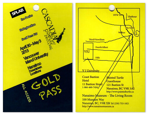2015 Cascadia Poetry Festival Gold Pass front and back