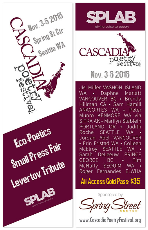 2016 Cascadia Poetry Festival bookmark front and back