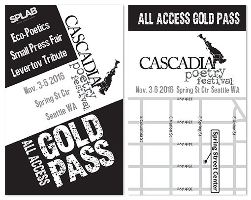 2016 Cascadia Poetry Festival Gold Pass black and white front and back
