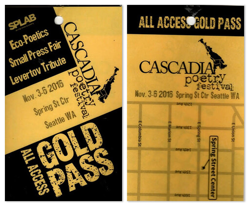 2016 Cascadia Poetry Festival Gold Pass color front back