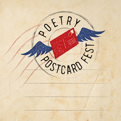 Example of annual event, Poetry Postcard Fest, portion of postcard graphic with Poetry Postcard Fest logo